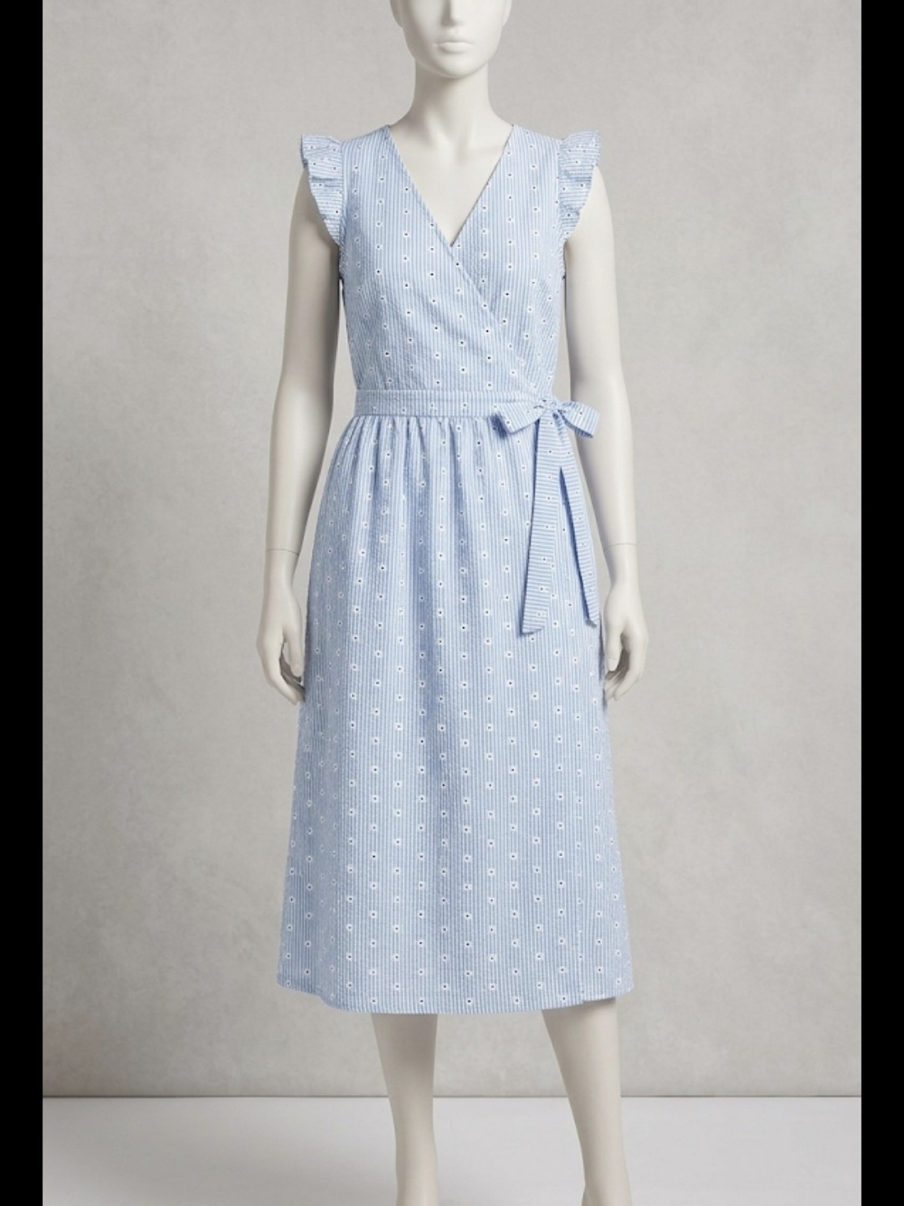 LOFT Blue and White Striped Wrap Maxi Dress with Tie - Picture 2 of 15
